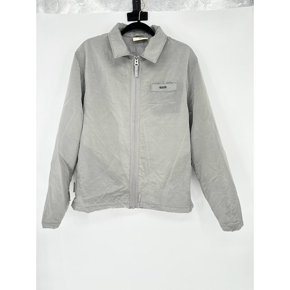 YoungLA Men's Light Grey Crinkled Nylon Full Zip Collared Jacket Size Medium